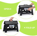 Delxo Folding Step Stool for Kids and Adults,15-Inch Extra Wide 9 Inch Height Heavy Duty Stepping Stool More Safe and Comfortable Non Slip Foldable Step Stool Black