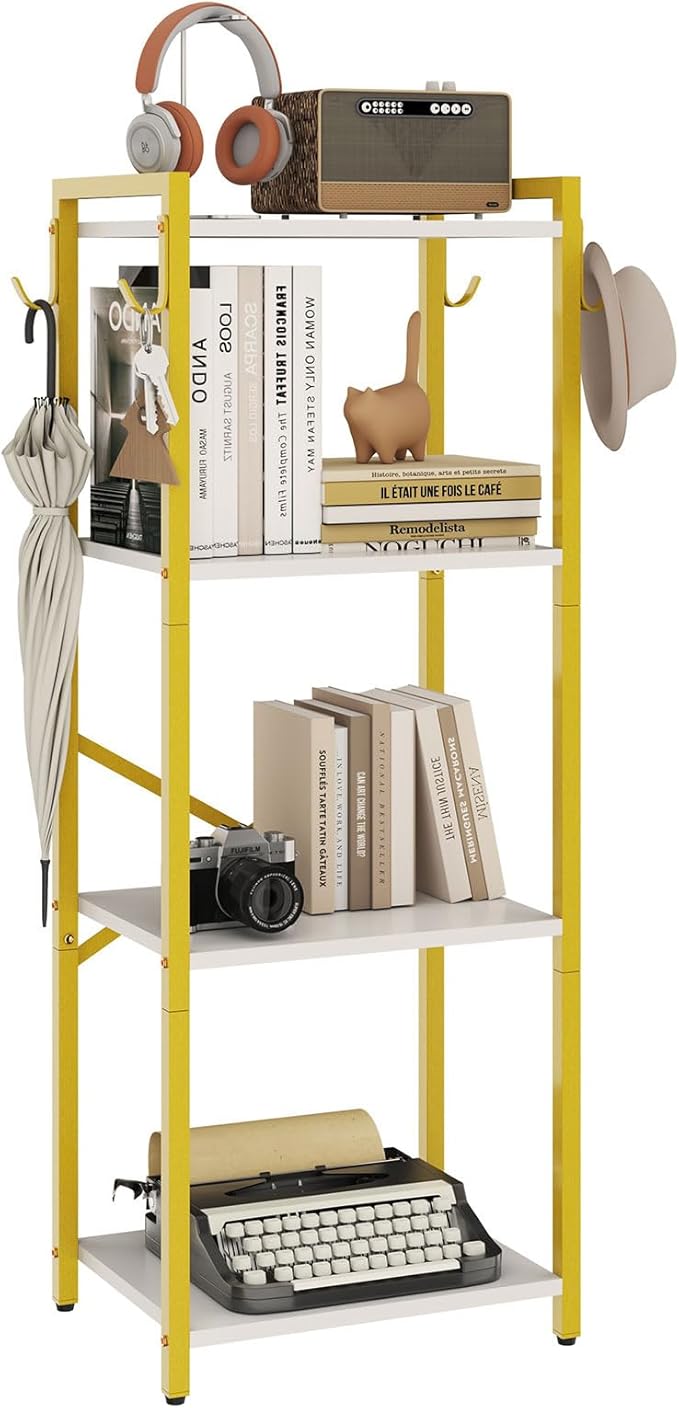 YMYNY Bookcase, 4-Tier Narrow Ladder Bookshelf, Freestanding Shelving Unit, Multifunctional Storage Rack, for Home Office Living Room Bedroom Kitchen, Plant Stand, White, 44 * 16.9 * 11.4" HBC004W