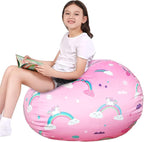 Lukeight Unicorns Stuffed Animal Storage Bean Bag Chair Cover for Kids, Unicorns Zipper Beanbag Chair Cover for Organizing Toddler & Kids' Rooms Plush Toys (Rainbow Pink, XX-Large)