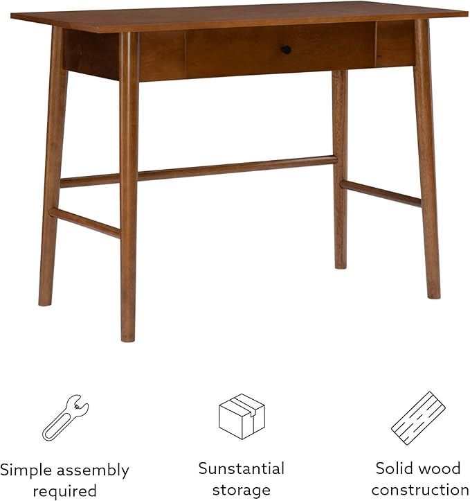 Linon Melissa Mid-Century Walnut Desk, 42" W x 19" D x 30" H
