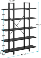 Tribesigns 5-Tier Bookshelf, Vintage Industrial Style Bookcase 72 H x 12 W x 47L Inches, Black