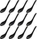 12 Pcs Soup Spoons Long Handle with Hook, Black | Asian Soup Spoons, For Chinese Japanese Dishes, Miso Ramen Dumpling Pho, Rice Noodle & Soba Soup