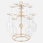 QPIX DIGITAL Wine Glass Rack 2 Tier 10 Holders Wine Glass Holder Stand, Elegant Rose Gold Cocktail Tree Stand Countertop Tabletop Stemware Rack for Home and Bar Storage,Easy Assembly