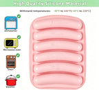 2 Pcs Silicone Sausage Mold with a Set of Silicone Brush Spatula and 25x Pastry Bags, Non-Stick Hot Dog Bun Pan, DIY Handmade Ham Sausage, Hot Dogs Baking Mold for Children's Food with Lid (Pink*2)