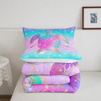 Erosebridal Mermaid Scales Comforter Set for Girls, Tortoise Reptile Bedding Set Twin Size, Sea Turtle Ocean Life Duvet Sets for Kids Children Boys Women, Sweet Girly Down Comforter, Teal Blue