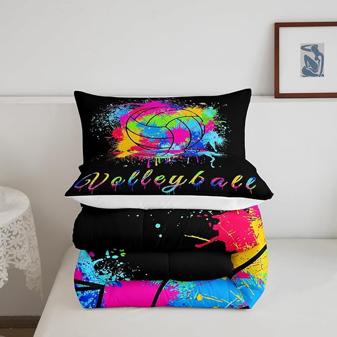 Feelyou Kids Volleyball Comforter Set King Size Sports Game Bedding Set for Boys Girls Teens Bedroom Decor Tie Dye Comforter Women Men Volleyball Player Duvet Set with 2 Pillow Case