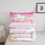 Girls Unicorn Comforter Set Twin Girly Fantasy Rainbow Unicorn Bedding Set for Kids Little Girls, Pink Love Heart Duvet Sets Dreamy Horse Cartoon Magical Animal Down Comforter with 1 Pillowcase
