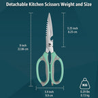 BoFuYuan Detachable Heavy Duty Kitchen Scissors for Food 9-Inch Green | Dishwasher Safe, Sharp Serrated Blade, Multifunctional, Ergonomic Non-Slip Handle, Multipurpose Cooking Food Cutting Shears