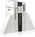 Marble Bookends for Heavy Books, Decorative Book Ends for Shelves, White Stone Durable and Heavy-Duty Book Ends for Hardback Books & CDS, Unique Book Stopper & Holder, Set of 2