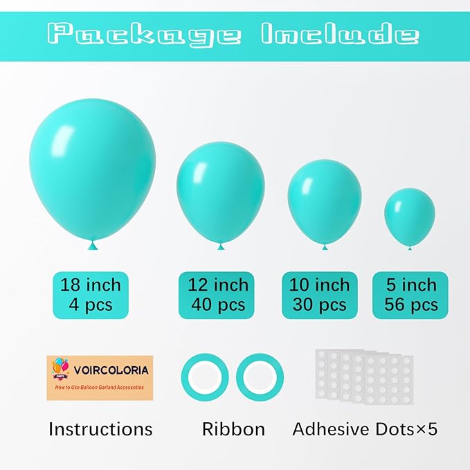 130pcs Teal Balloons Different Sizes 18" 12" 10" 5" Turquoise Blue Balloons for Boys Girls Baby Shower Wedding Anniversary Graduation Engagements Birthday Party Decorations