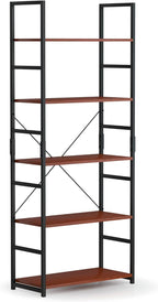 NUMENN 5 Tier Bookshelf, Tall Bookcase Shelf Storage Organizer, Modern Book Shelf for Bedroom, Living Room and Home Office, Teak