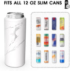 TILUCK Skinny Can Cooler, Stainless Steel Insulated Slim Cans, 12 oz | Beer & Hard Seltzer, Doucle-Walled Stainless Steel Insulated Slim Cans, Slim 12 oz(Marble)