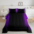 Geometric Abstract Ombre Comforter Set Kids Teens Purple and Black Striped Bedding Bed Set Decor Modern Fashion Comforter Inner Fill Bedroom Collection 3Pcs King Size