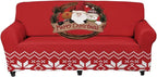 FKELYI Merry Christmas Sofa Cover for Home Decor Santa Claus Snowman Reindeer Printed Stretch Sofa Couch Cover Washable Furniture Protector-XL