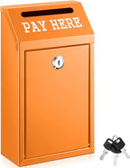 Yaocom Safe Metal Cash Box for Farm Stand – Money Drop and Secure Donation Collection, Wall Mount Lockable Unit with Pre Drilled Holes for Outdoor Self Serve(Orange,10.2 x 5.7 x 2.8 Inch)