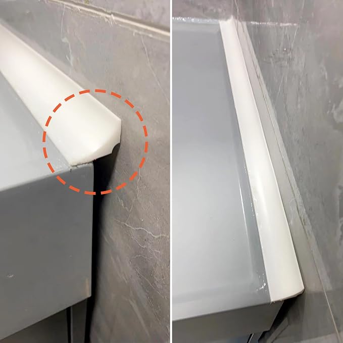 Water Barrier for Sink,Shower Threshold Water Dam Barrier,Waterproof Barrier Bathroom,Collapsible Silicone Strip Trim Splash Guard (White-2M)