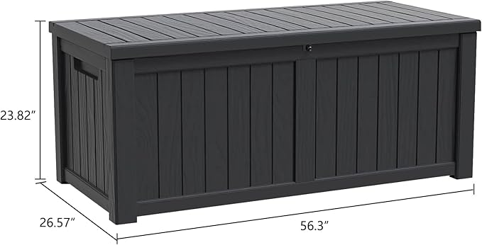 Modern-Depo 120 Gallon PP Deck Box Waterproof Outdoor Storage Box with Lockable Lid, Bench Organization Container for Patio Furniture Cushions, Garden Tools, Pool Supplies, Black