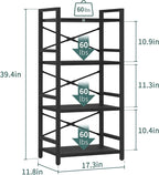 Yoobure 4 Tier Bookshelf - Small Book Shelf Industrial Bookcase, Narrow Book Case Book Storage Organizer for CD/Movie/Book, Bookshelves for Bedroom Office Living Room Black