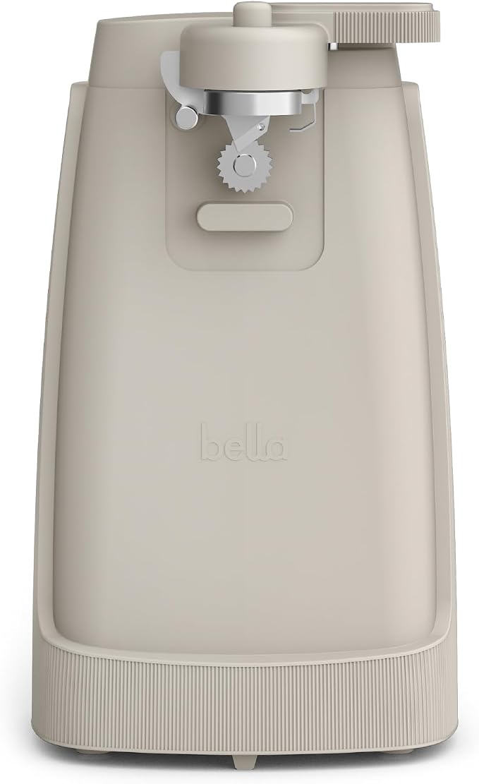bella Electric Can Opener and Knife Sharpener, Removable Cutting Lever, Cord Storage, Stainless Steel Blade, Oatmilk