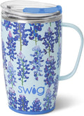 Swig Life 18oz Insulated Travel Mug with Handle & Lid, Bluebonnet | Triple Insulated Stainless Steel - Handle & Lid Included - Keeps Coffee Hot or Cold - Cup Holder Friendly