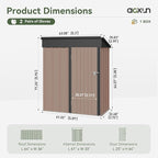 Aoxun 5x3 ft Galvanized Metal Outdoor Storage Shed with Base Slanted Roof Tool House with Stainless Latch & Base Frame Durable Weather-Resistant Garden Shed for Patio, Brown