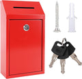Metal Donation Box with Lock Ballot Box Drop Box with Lock Suggestion Box with Slot and Locks Metal Locks Box Comment Box Voting Box Key Drop Box for Home Office(Red,10.24 x 5.71 x 2.95 Inch)
