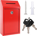 Metal Donation Box with Lock Ballot Box Drop Box with Lock Suggestion Box with Slot and Locks Metal Locks Box Comment Box Voting Box Key Drop Box for Home Office(Red,10.24 x 5.71 x 2.95 Inch)