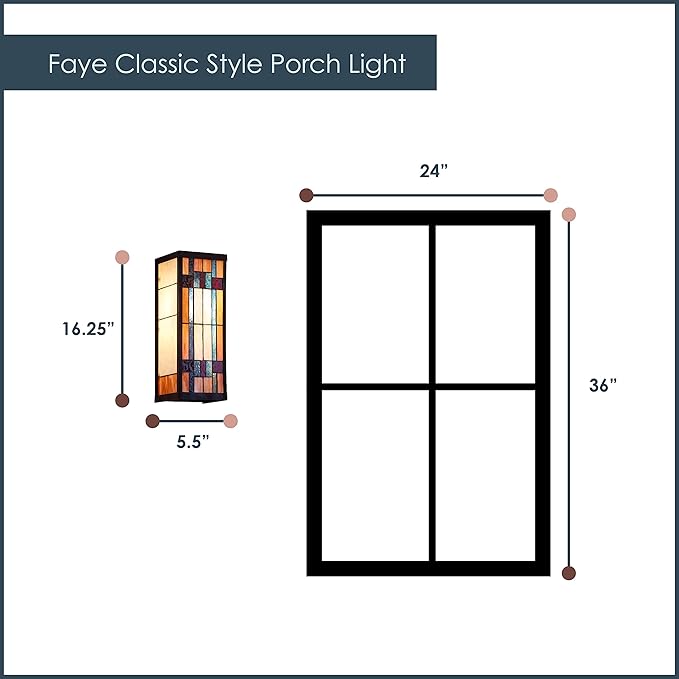 RIVER OF GOODS Art Deco Stained Glass Outdoor Light Fixture - Large Exterior Outdoor Wall Lights for House, Patio, Porch, Garage - Wall Mount Lighting Fixtures - 16.25" H - Faye