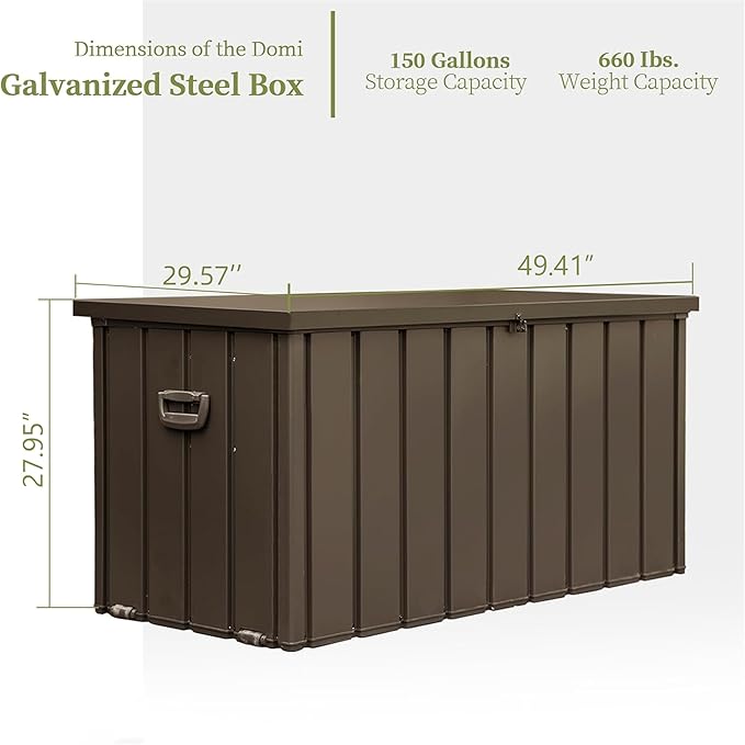 CHUNLY 150 Gallon Storage Deck Box with Lockable Lids, Outdoor Storage Bench with Mobility Rollers, Waterproof Patio Storage Box for Furniture Cushions, Throw Pillows & Garden Tools (Dark Brown)
