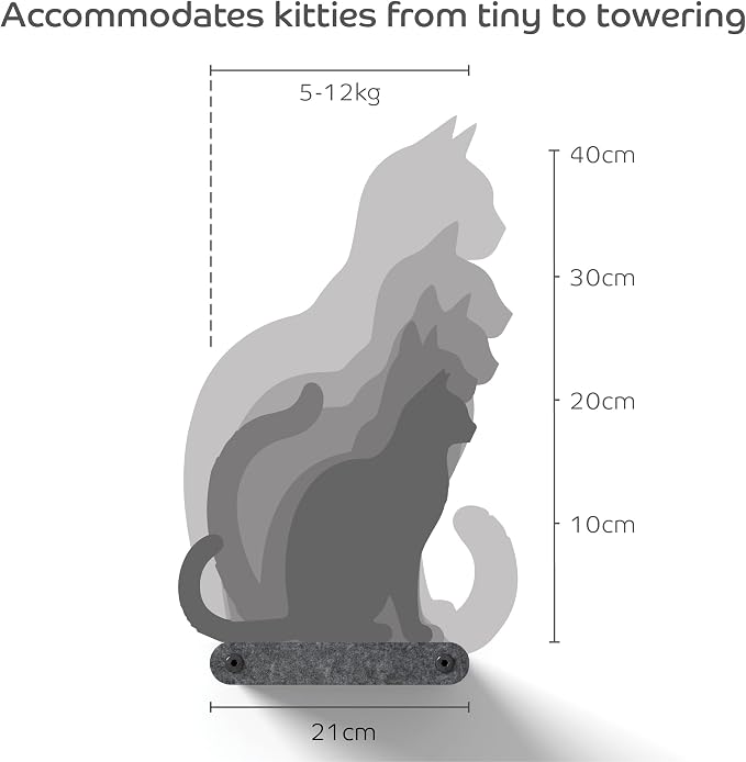 Wall Mounted Cat Steps Short Shelves (2) by Pryde Pets - Stairs for Walkways, 100% Sustainable PET Felt Feline Enrichment Climber Furniture for Indoor Cats, Modern Climbing Gym Design (Charcoal)