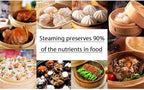 2-Tier Kitchen Bamboo Steamer with Stainless Steel Rings for Asian Cooking | Sauce Dish & 2-Chopsticks & 2 Liners | Buns Dumplings Vegetables Fish Rice
