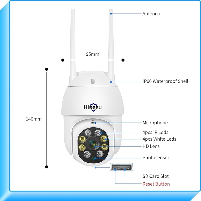 Hiseeu 2K 3MP PTZ Security Camera Outdoor,WiFi Camera, Auto Tracking&Light Alarm Floodlight & Color Night Vision,Two-Way Audio, Plug-in Cable,Compatible Wireless Camera System