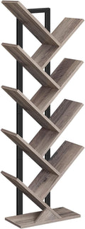 HOOBRO Tree Bookshelf, 9-Tier Bookcase Wooden Shelves, Floor Standing Storage Rack, for Display of CDs, Books in Living Room, Home Office, Wood Storage Rack for Bedroom, Greige BG08SJ01G1