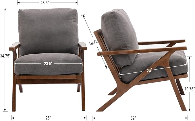 chairus Mid Century Accent Armchair Modern Upholstered Lounge Chair Compfy Leisure Arm Chair for Living Room Fireplace/Bedroom/Reception/Dorms, Denim Fabric Grey