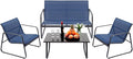 4 Pieces Patio Furniture Set Outdoor Patio Conversation Sets Poolside Lawn Chairs with Glass Coffee Table Porch Furniture for Courtyard, Garden and Balcony (Blue)