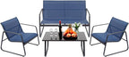 4 Pieces Patio Furniture Set Outdoor Patio Conversation Sets Poolside Lawn Chairs with Glass Coffee Table Porch Furniture for Courtyard, Garden and Balcony (Blue)