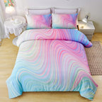 7PCS Girls Comforter Sets Queen,Pink Comforter Queen,Girls Bed Sets Queen,Bed in a Bag with Flat Sheet and Fitted Sheet,Pillowcases,Cushions for Girls,Rainbow Bedding Sets