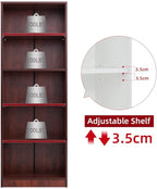 5 Shelf Wood Bookcase Freestanding Display Shelf Adjustable Layers Bookshelf for Home Office Library Small Narrow Space(Cherry, 5-Layers,24.4W x 11.6D x 68.9H inch)