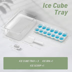 ChefAide Ice Cube Tray with Lid and Bin, 3 Packs 42 Cubes Silicone Plastic Ice Cube Trays for Freezer, Stackable Ice Tray with Container, Ice Scoop for Drinks, Coffee and Cocktails