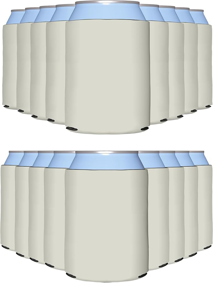 PartyPrints 25 Pack Grey Sandstone Blank Can Cooler Sleeves, Customizable Bulk Sublimation Insulated Foam for Beer, Collapsible Plain Drink Holder, Cold Soda Insulator, 12oz Regular, 16oz Tall Cans