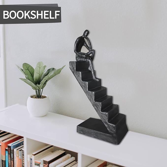 Jalunth Bookshelf Bookcase Aesthetic Decoration Art Sculptures Home Decor Book Shelf Case Modern Accents Figurine Reading Metal Decorative Ideas Objects Accessories Library Office Steel Statue Gifts