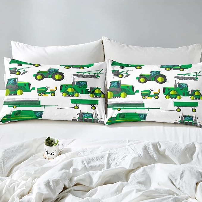 Kids Equipment Trucks Comforter Set Full, Boys Tractor Comforter, Excavators Down Comforter, Farm Heavy Machinery Truck Crane Bedding Set,Construction Site Cars Quilt Set for Child Girls Teens