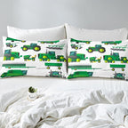 Kids Equipment Trucks Comforter Set Full, Boys Tractor Comforter, Excavators Down Comforter, Farm Heavy Machinery Truck Crane Bedding Set,Construction Site Cars Quilt Set for Child Girls Teens