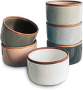 Mora Ceramic Ramekins - 4oz, Set of 6 - Small Oven Safe Baking Dishes/Cups - For Personal Pudding, Creme Brulee, Souffle, Serving Dip, Custard, Ice Cream - Single Mini Bowls - Assorted Neutrals