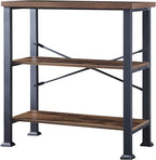 HOMBAZAAR Bookshelf, 3-Tier Vintage Industrial Book Shelf, Rustic Wood and Metal Bookcase and Bookshelves, Free Standing Storage Small Bookshelf for Living Room, Bedroom and Kitchen, Brown