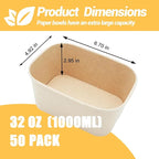 50 Pack 32 OZ Large Paper Bowls with Lids, Heavy Duty Disposable Compostable Container for Party, Disposable Bowls Bulk Soak-Proof and Microwave Safe for Hot/Cold Use(32OZ-50PACK)