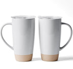 famiware Milkyway Coffee Mugs, 20oz Large Coffee Mug, Ceramic Mug Set of 2 with Lid, Cup Set with Handle for Latte, Tea, Cocoa, Milk, Home & Office, Light Gray