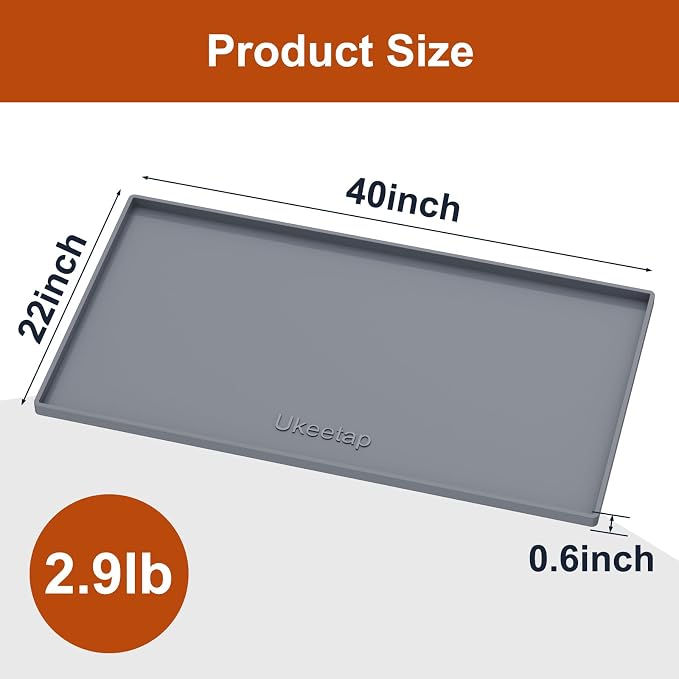ukeetap 40" x 22" Extra Thick Silicone Mat Waterproof with Raised Edge, Under Sink Mat for Kitchen & Bathroom, Kitchen Cabinet Liner, Multi-Purpose for Storage & Protection, Gray