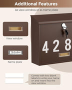 LAND·VOI Locking Wall-Mount Mailbox for Outside, with 4 Keys, Galvanized Steel Rustproof Metal Postbox, 4" Dx13.8 Wx11.2 H, Includes 3 Sets of Mailbox Numbers, Nameplate, Bronze