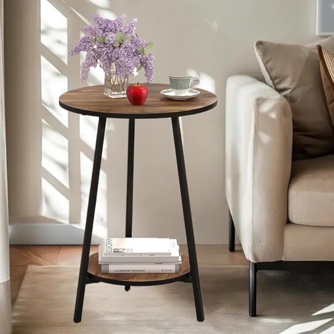 Side Table - Rustic End Couch Tables - Waterproof Metal Frame, Scratch-Resistant - Vintage Wood Color Tables for Sofa Living Room Bedroom Bedside Coffee Small Spaces
